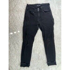 Blue Savvy Size 5 27 Womens Jeans Black Distressed Rolled Raw Hems Stretch
